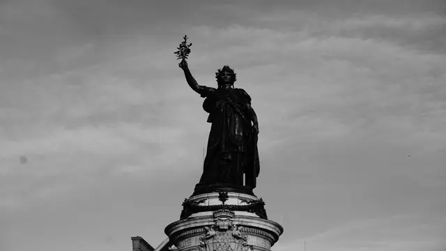 Statue of the Republic against a grey sky, Place de la République