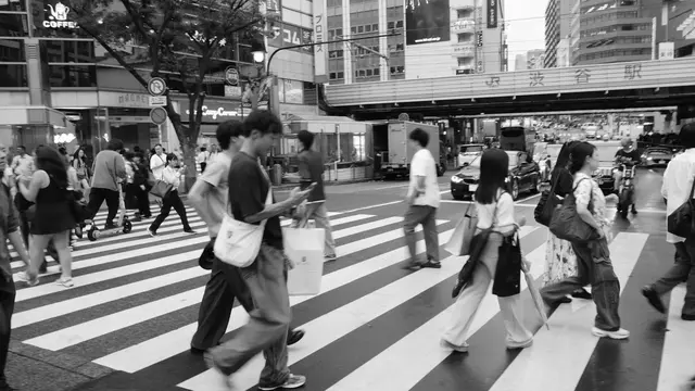 JR Shibuya Station bridge over the evening crossing